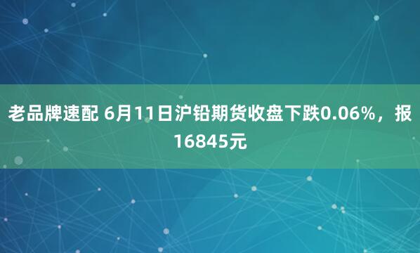 老品牌速配 6月11日沪铅期货收盘下跌0.06%，报16845元