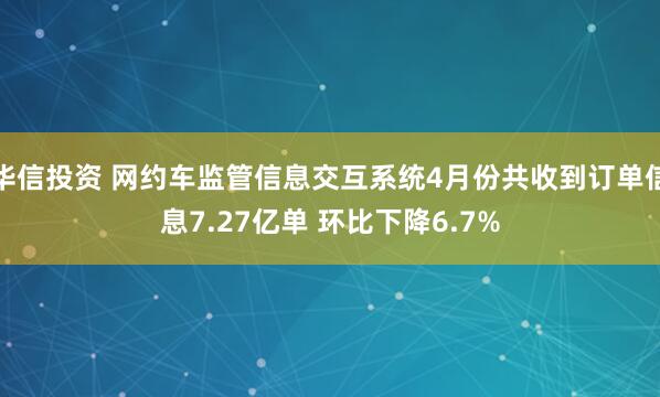 华信投资 网约车监管信息交互系统4月份共收到订单信息7.27亿单 环比下降6.7%