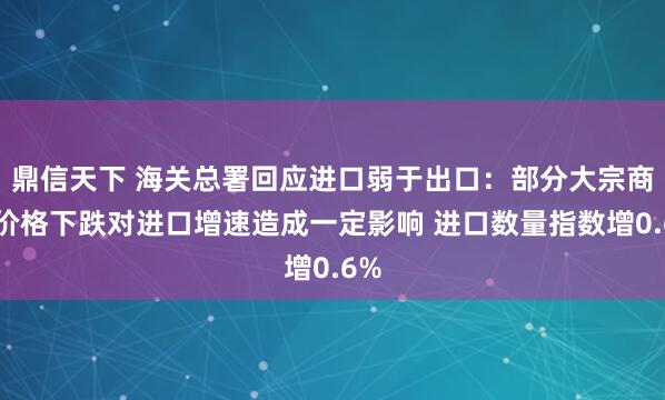 鼎信天下 海关总署回应进口弱于出口：部分大宗商品价格下跌对进口增速造成一定影响 进口数量指数增0.6%